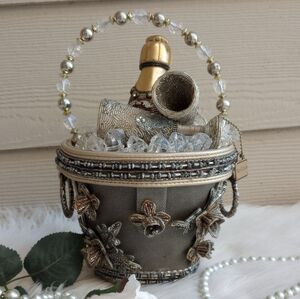 Mary Frances Drinks for Two Beaded Champagne Bottle Glasses Ice Bucket Bag